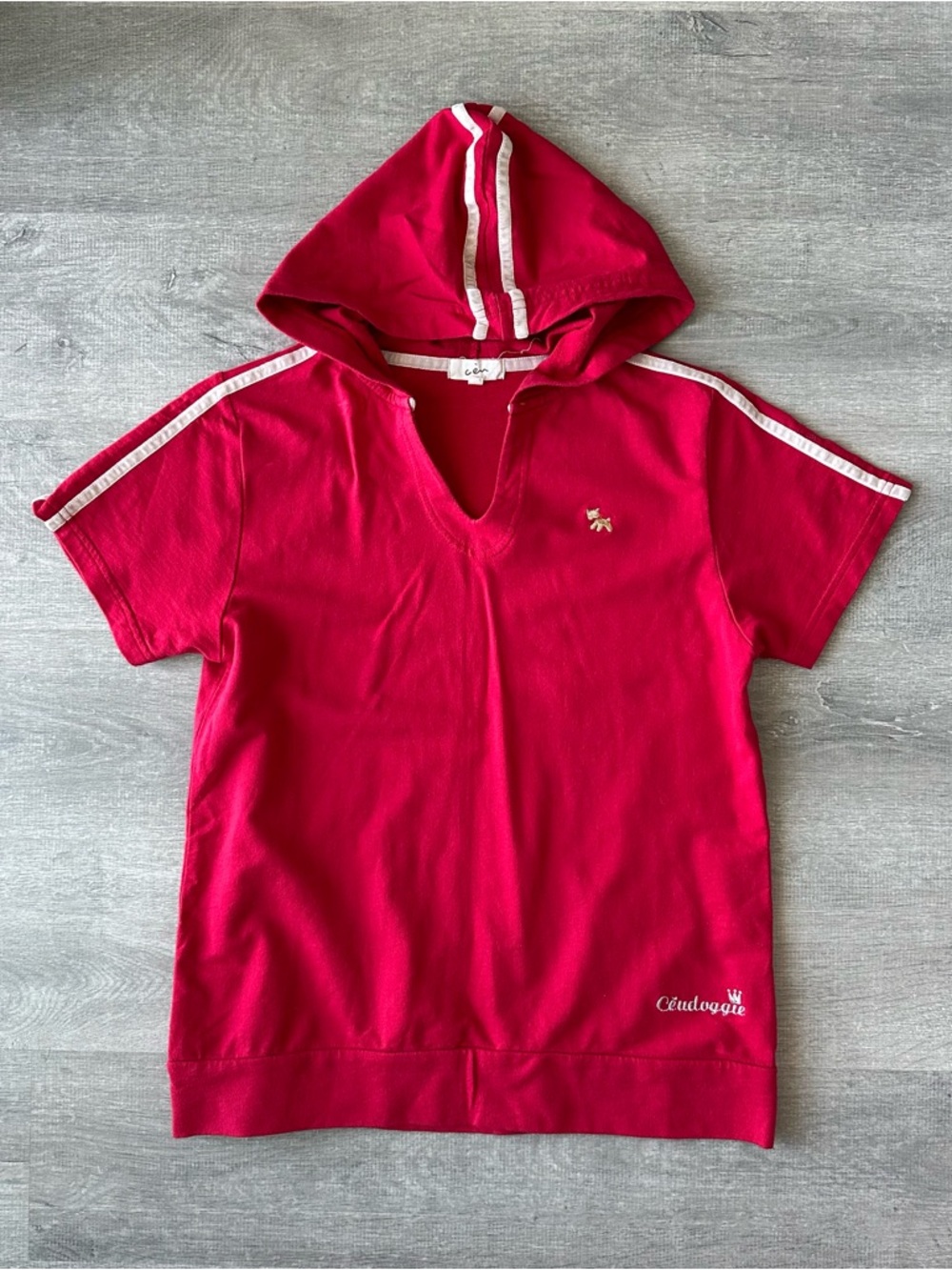 Vintage Y2K Ceudoggie Red Short Sleeve Hoodie McBling Aesthetic